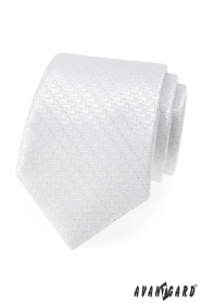 Cravata alba festiva cu fir argintiu