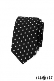 Cravată neagră îngustă cu buline albe
