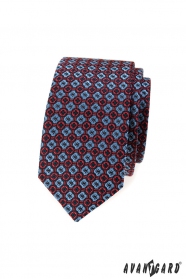 Cravată îngustă pentru bărbați cu model albastru-roșu