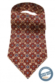 Cravata maro Ascot cu model colorat