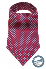 Cravata rosie Ascot cu model albastru-alb