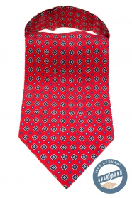 Cravata rosie Ascot cu model albastru inchis