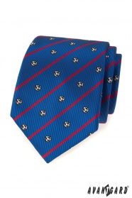 Cravată albastră de fotbal cu dungă roșie