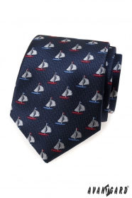 Cravată albastră pentru bărbați, barca cu pânze