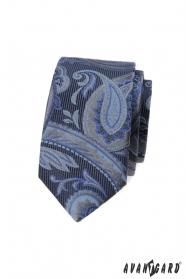 Cravată îngustă albastră cu model modern