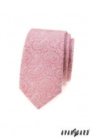 Cravată îngustă roz pudrat cu model Paisley