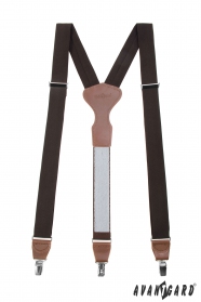 Bretele din țesătură maro cu piele maro și catarame metalice