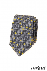 Cravată îngustă gri cu model triunghiular