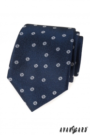 Cravată albastră texturată cu model alb