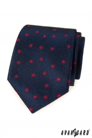 Cravată albastră pentru bărbați cu model roșu