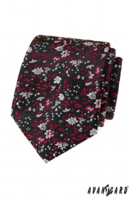 Cravată neagră cu model roșu-gri