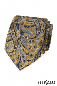 Cravata albastru-galben, model Paisley