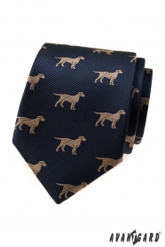 Cravată albastră pentru bărbați cu motiv de câine