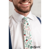Cravata crem cu model de Craciun - latime 7 cm