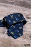 Cravată albastră cu model de biciclete colorat - latime 7 cm