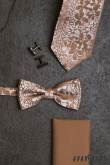 Cravata bej cu model floral - latime 7,5 cm