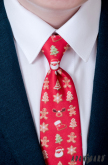Cravată roșie îngustă cu motiv de Crăciun