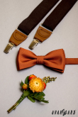 Bretele din țesătură maro cu piele maro și catarame metalice - latime 35 mm