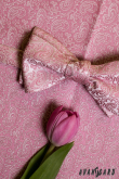 Papion self-tie Paisley în roz pudrat cu o batistă - legat cam 12 cm