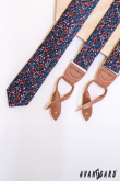 Cravată îngustă albastru închis cu motiv floral - latime 5 cm