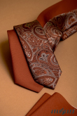 Cravată îngustă cu model paisley maro - latime 6 cm