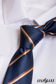 Cravată îngustă albastru închis cu dungă maro - latime 6 cm