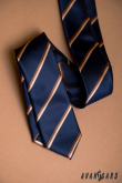 Cravată îngustă albastru închis cu dungă maro - latime 6 cm