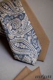Cravată îngustă albastră cu motiv paisley bej - latime 6 cm