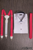 Bretele cu puncte roșii și albe cu cleme din piele albă și metal - latime 35 mm