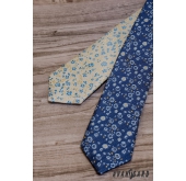 Cravată îngustă cu model albastru-galben - latime 5 cm