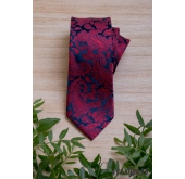 Cravată albastru închis cu model paisley roșu