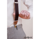 Bretele din țesătură maro cu piele maro și catarame metalice - latime 35 mm