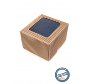 Cravată de mătase gri cu dungă albastră într-o cutie cadou - latime 7 cm