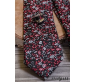 Cravată neagră cu model roșu-gri - latime 7 cm